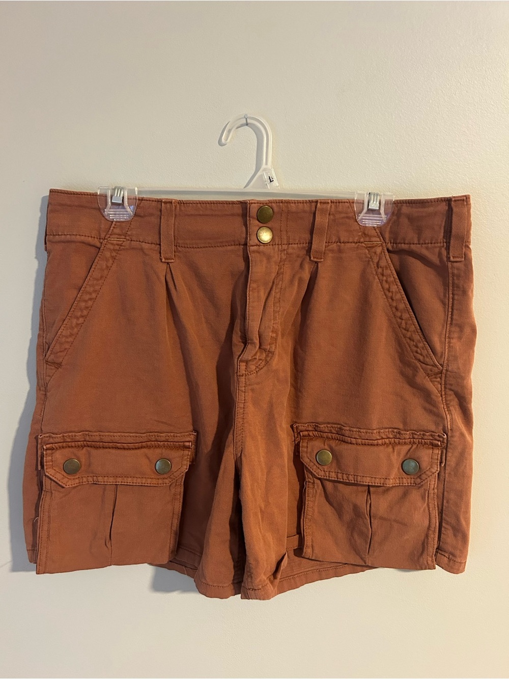 Anthropologie Pilcro High-Rise Cargo Bermuda Cargo Shorts in Rust - Size 29 - Picture 3 of 7